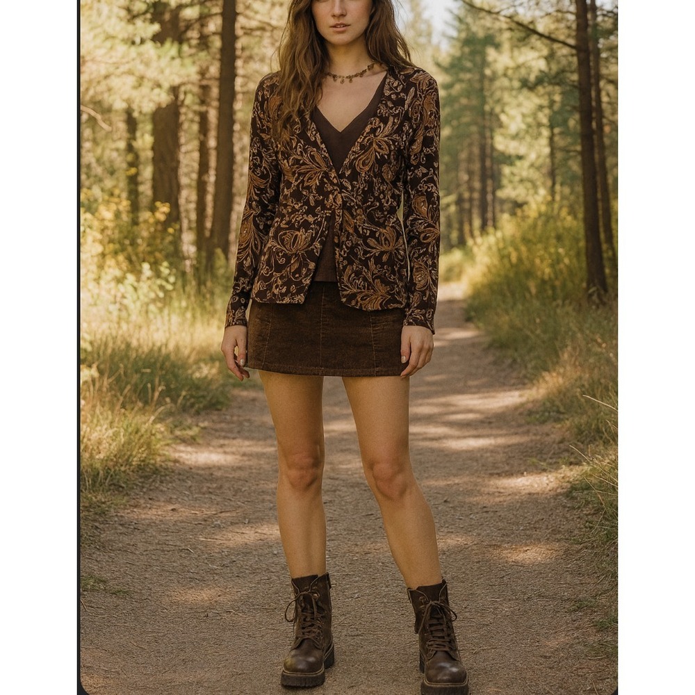 Vintage Y2K Apt‎ 9 Babydoll Top Womens 1X Brown Forest Fairy Layered Sheer Fall